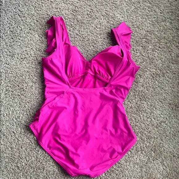 DKNY Fuchsia Ruffled Swimsuit Size L - Picture 6 of 8